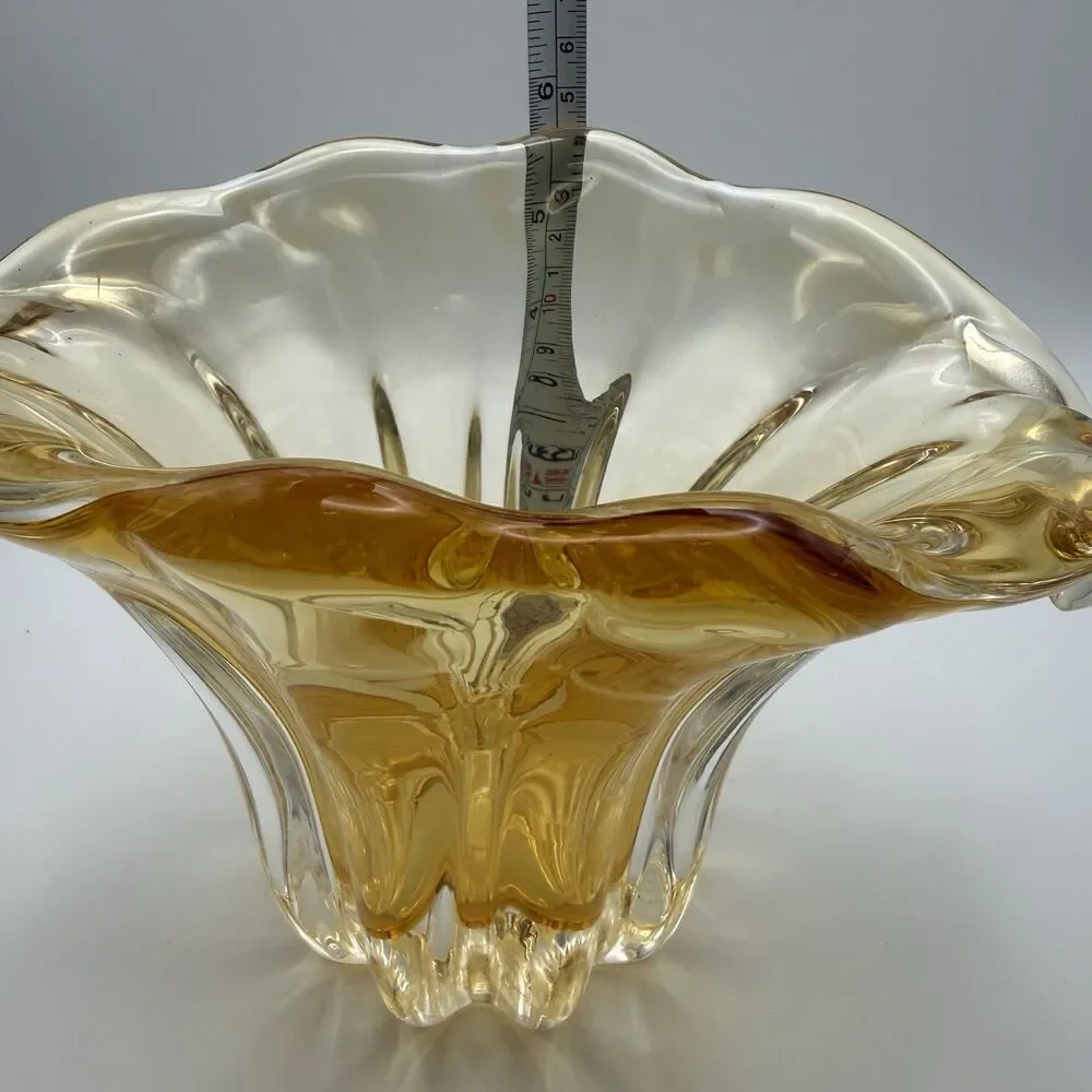 Vintage Teleflora Champagne Gold Art Glass Vase Waterfall Tulip Hand Blown